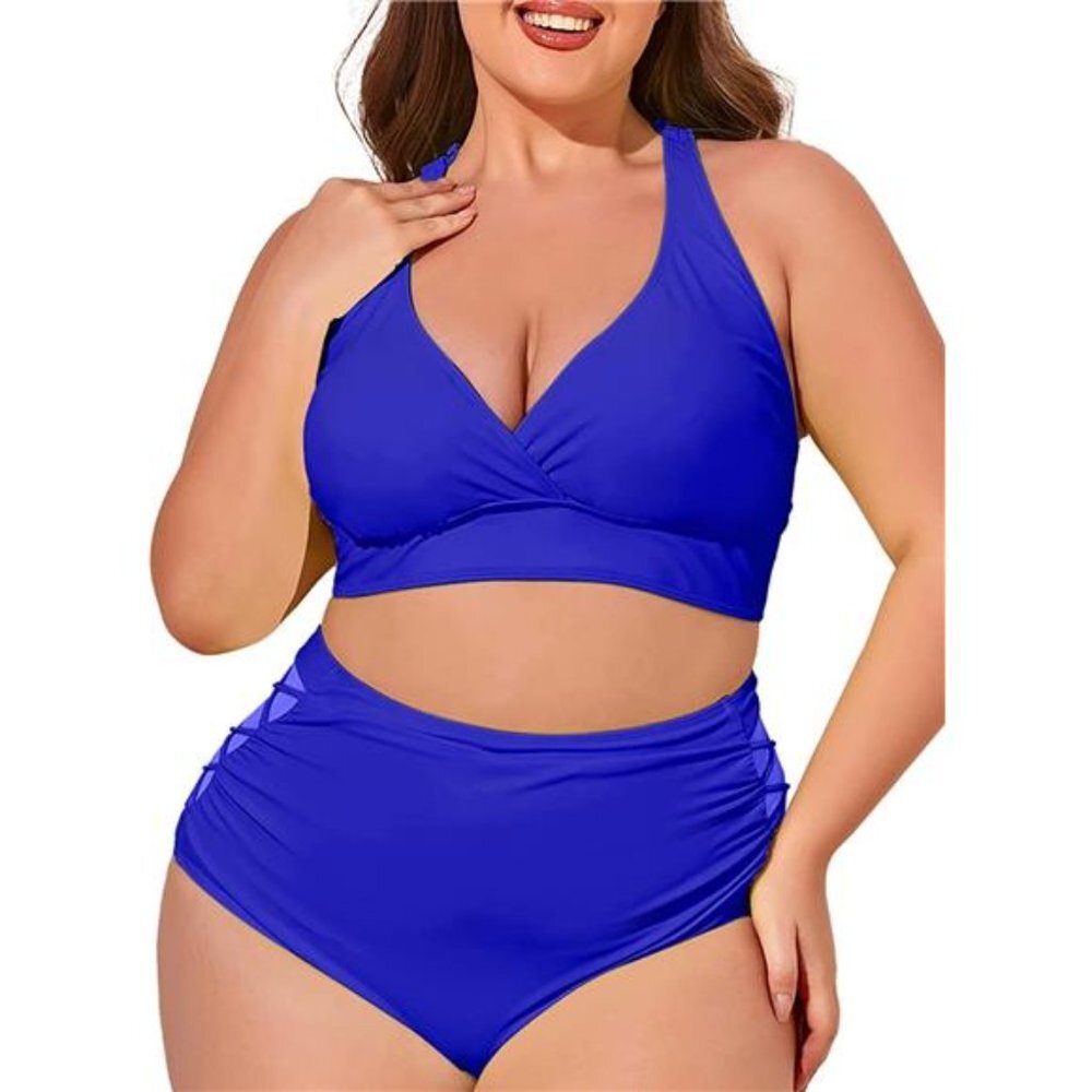 Women Plus Size Bikini High Waist Tummy Control Swimsuit Two Piece Bathing Suits